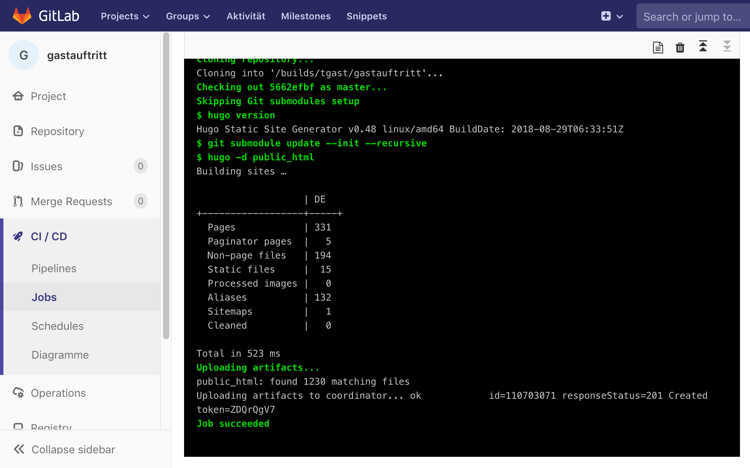 Screenshot GitLab: CI/CD > Jobs