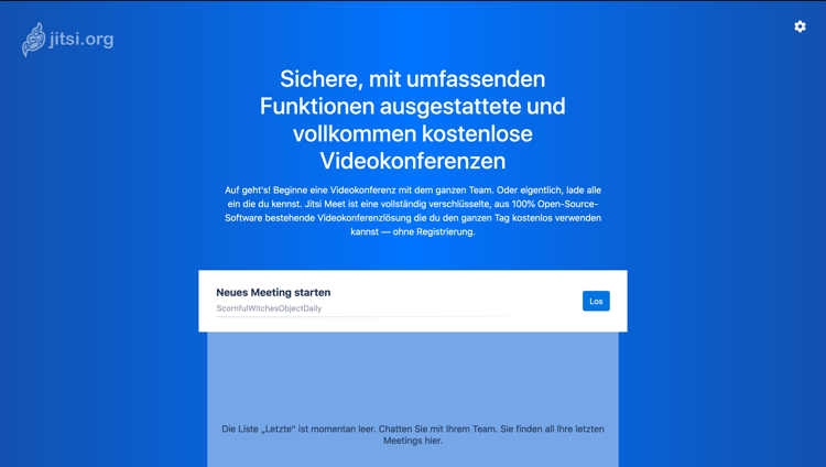 Startbildschirm von Jitsi Meet auf meinem eigenen Server