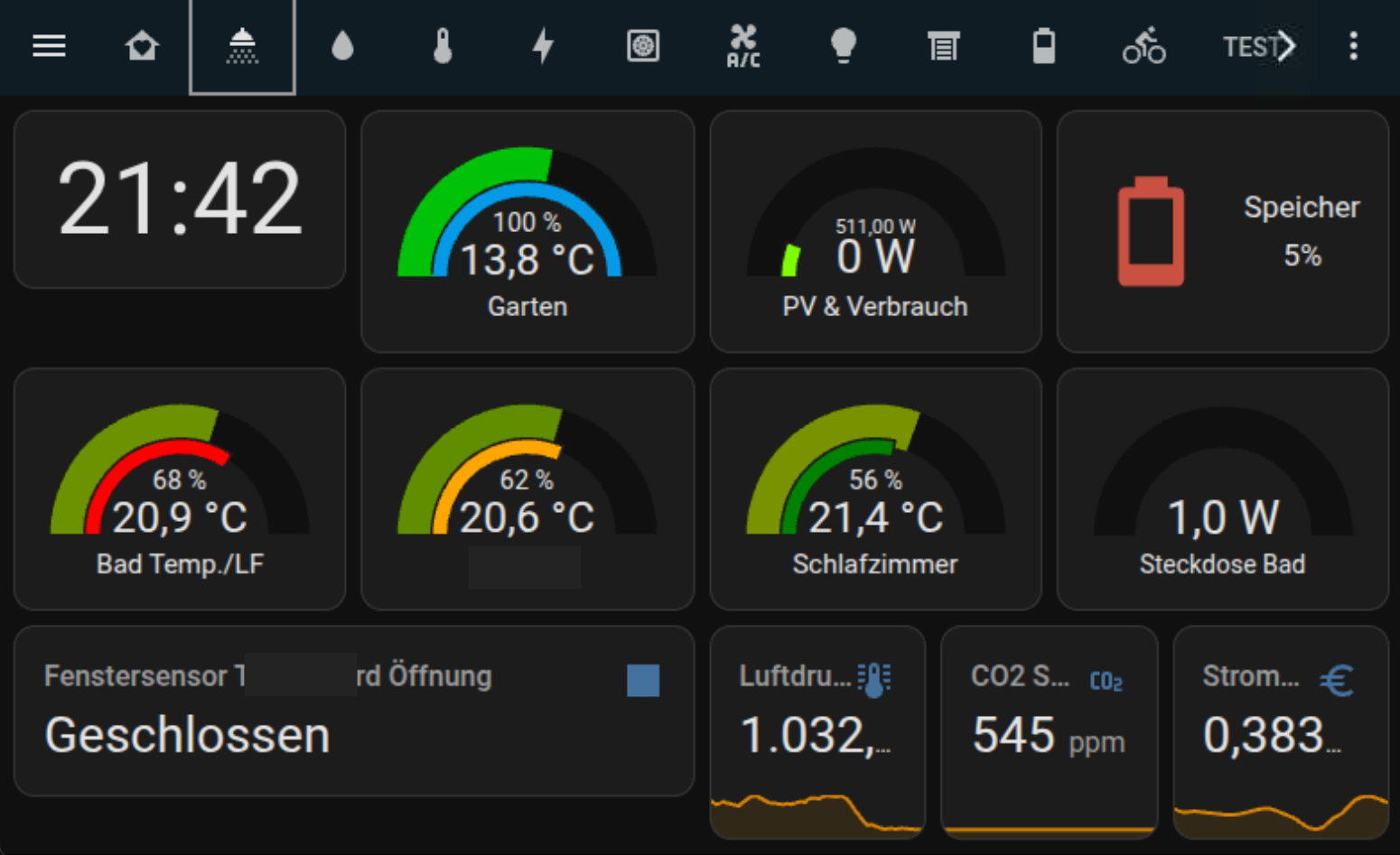 Mein Raspberry-Pi-Display mit den Werten fürs Badezimmer